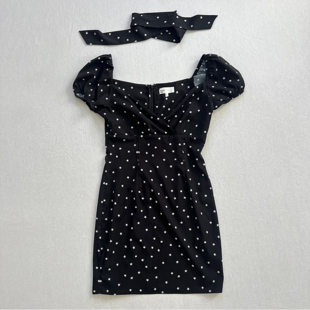 by The Way. Black White Star Print Puff Sleeve Mini Dress XS